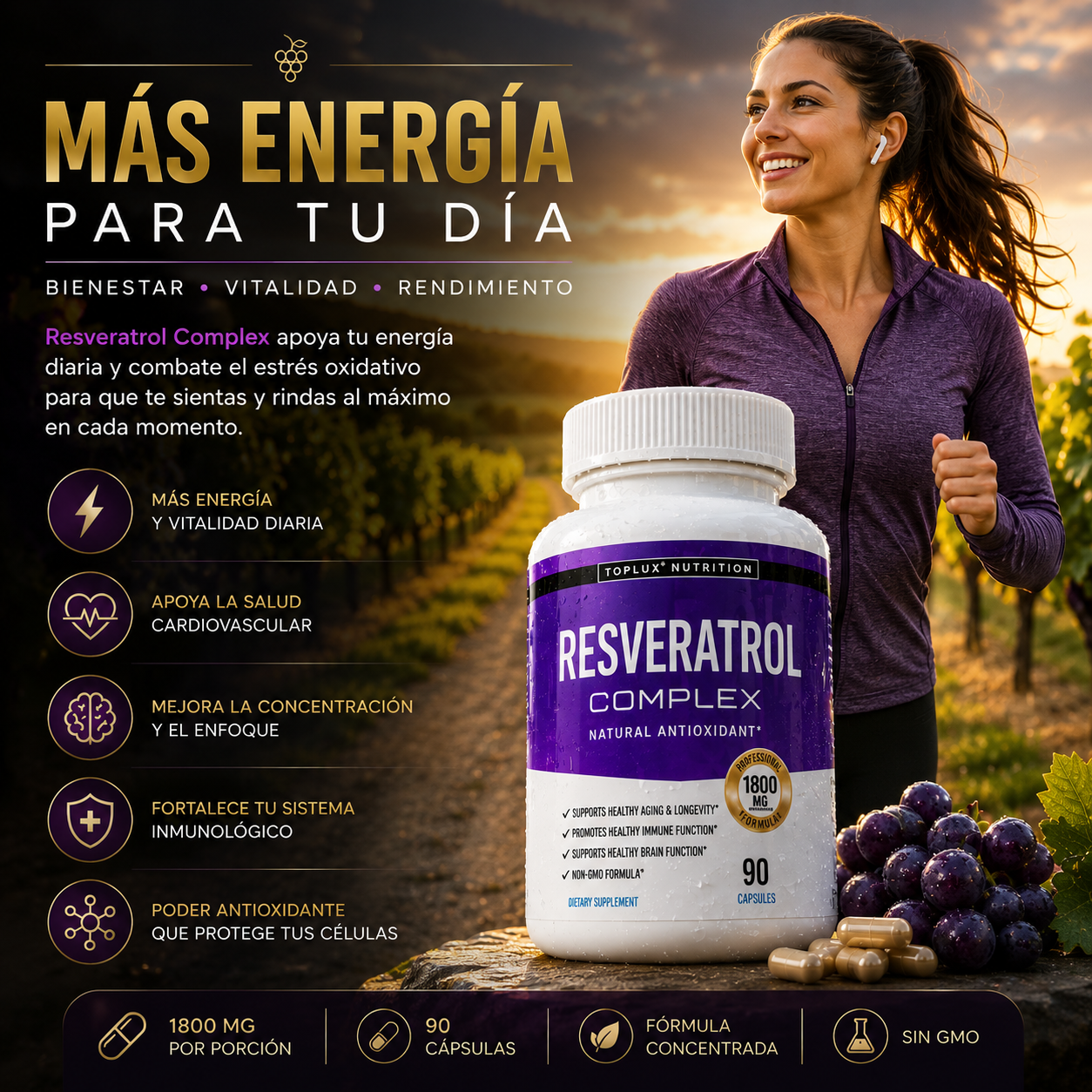 Resveratrol Complex: Energía, bienestar y protección antioxidante🍇