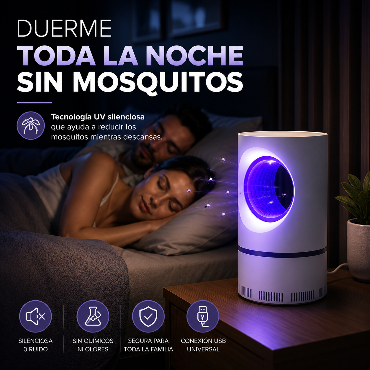 Duerme Sin Mosquitos Todas las Noches | Lámpara UV Silenciosa 🦟