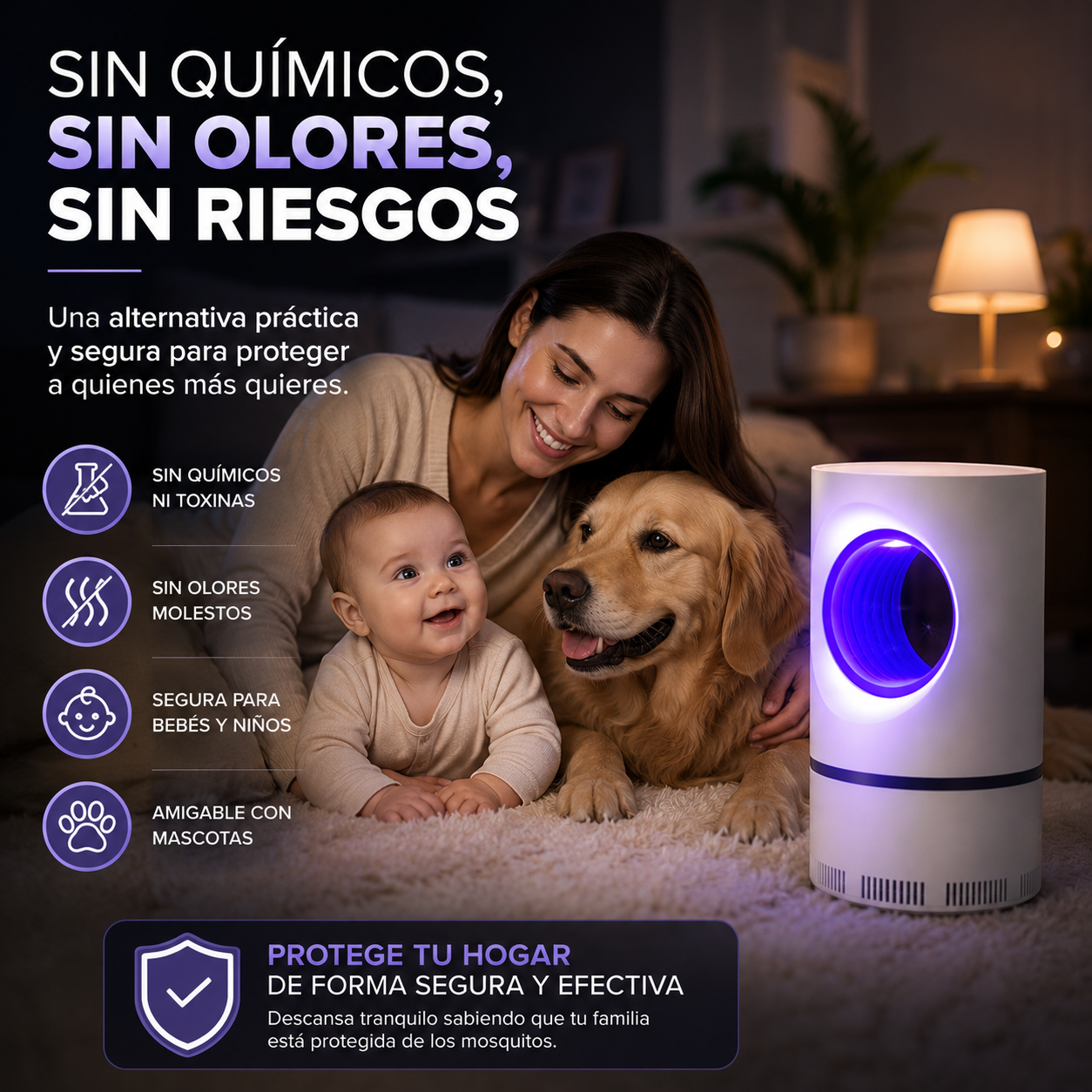 Duerme Sin Mosquitos Todas las Noches | Lámpara UV Silenciosa 🦟