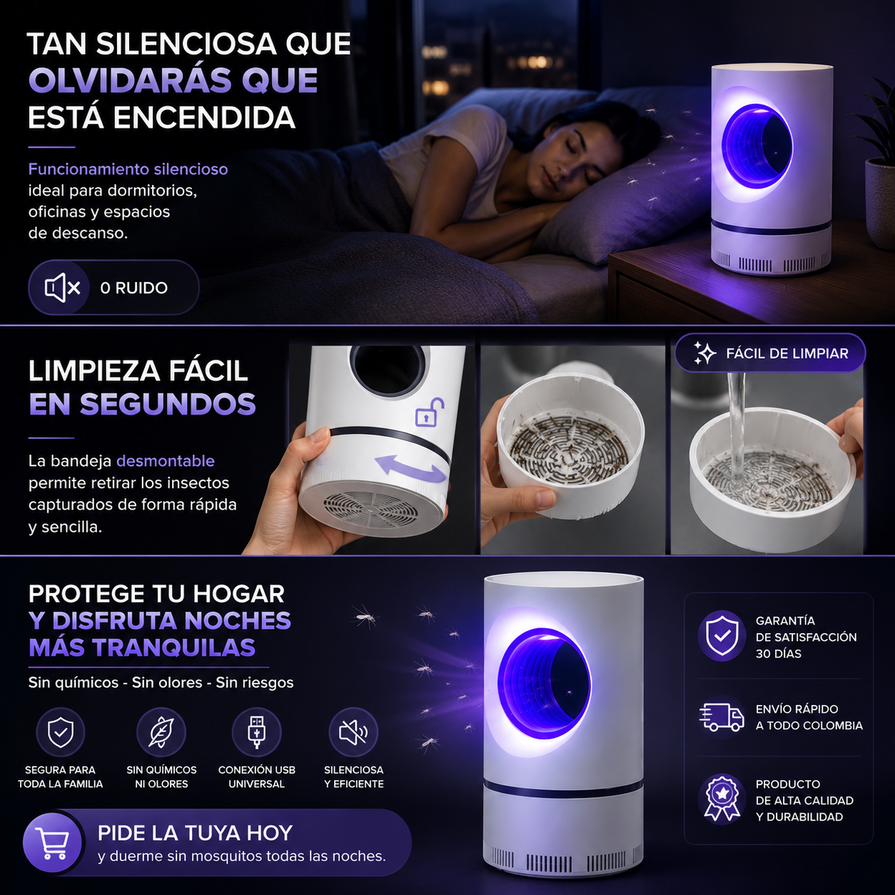 Duerme Sin Mosquitos Todas las Noches | Lámpara UV Silenciosa 🦟