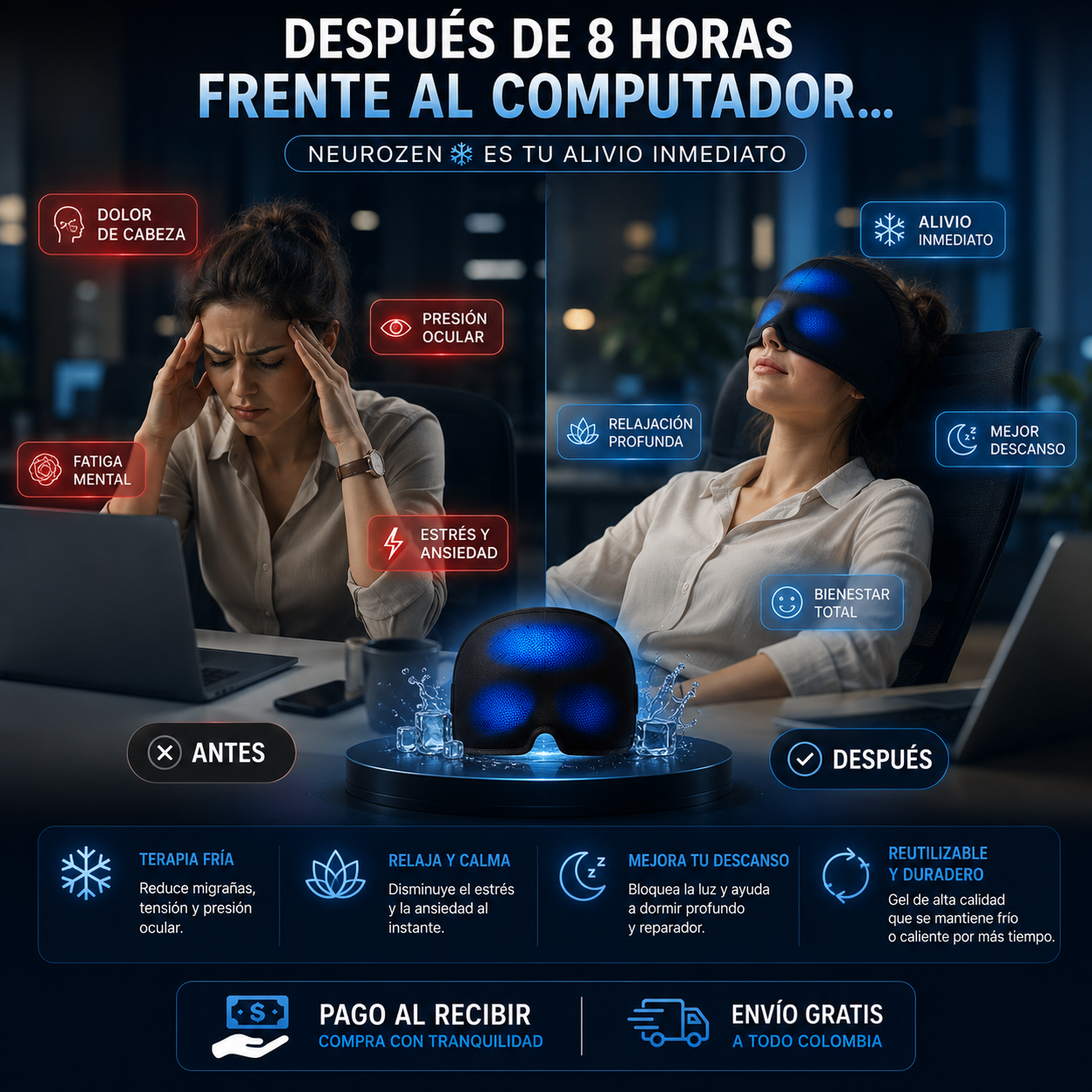 NeuroZen❄️: Alivio frío instantáneo para migraña, estrés y presión ocular