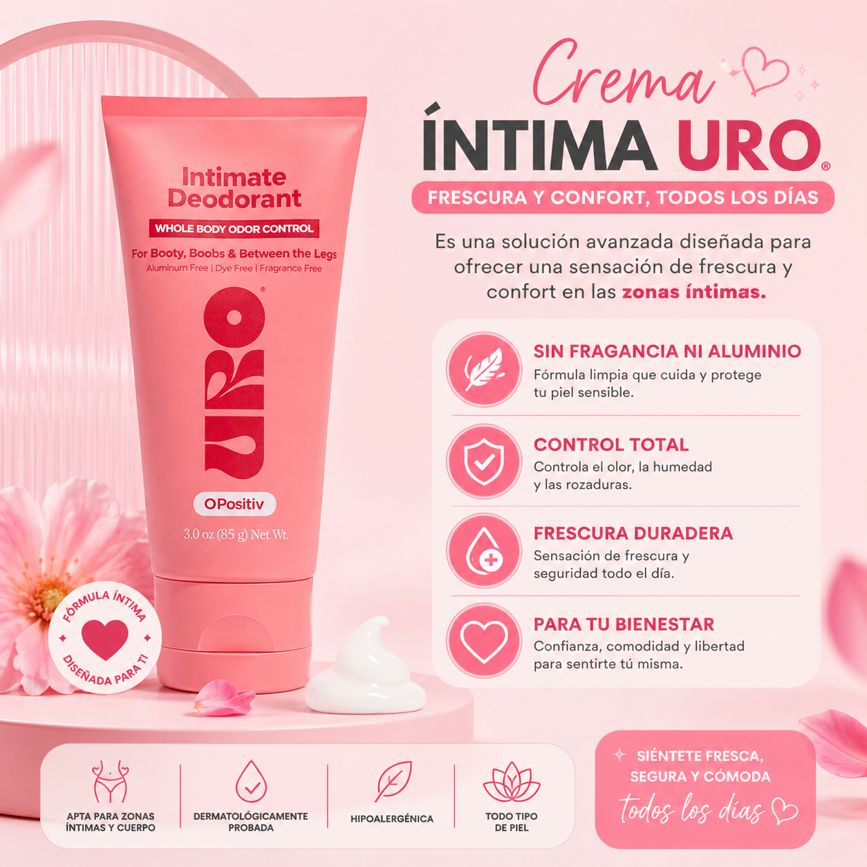 Crema Uro Desodorante Intimo: Frescura total, sin olores ni irritación🌸