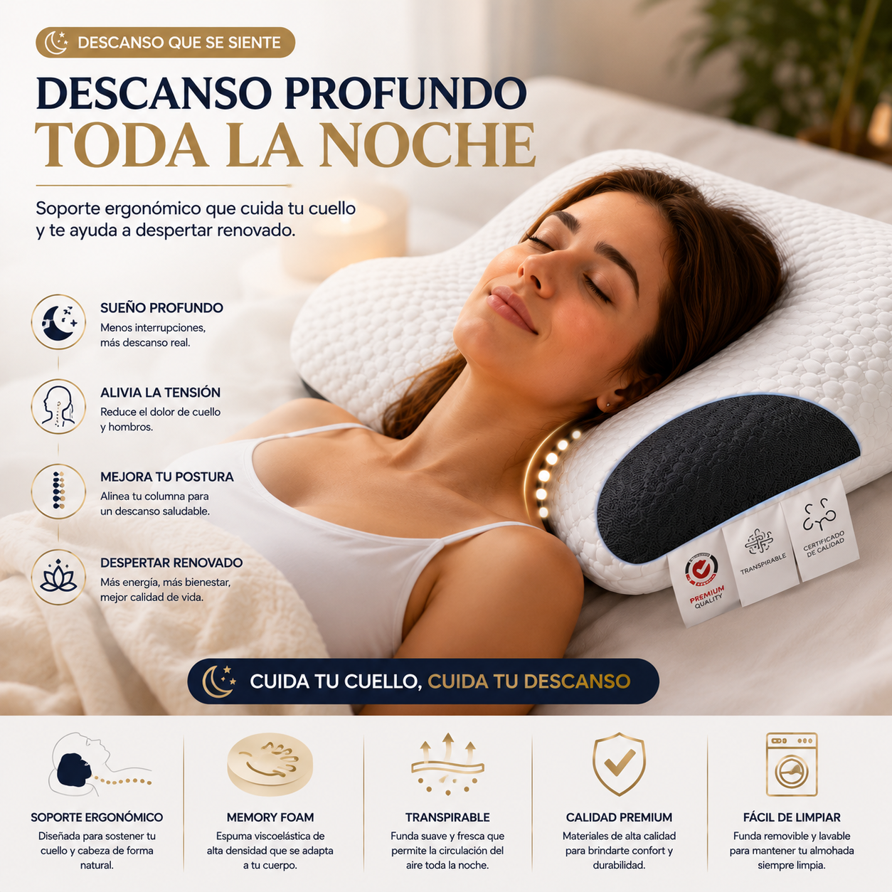 Almohada cervical: Descansa Como Nunca con Soporte Cervical Inteligente 💤