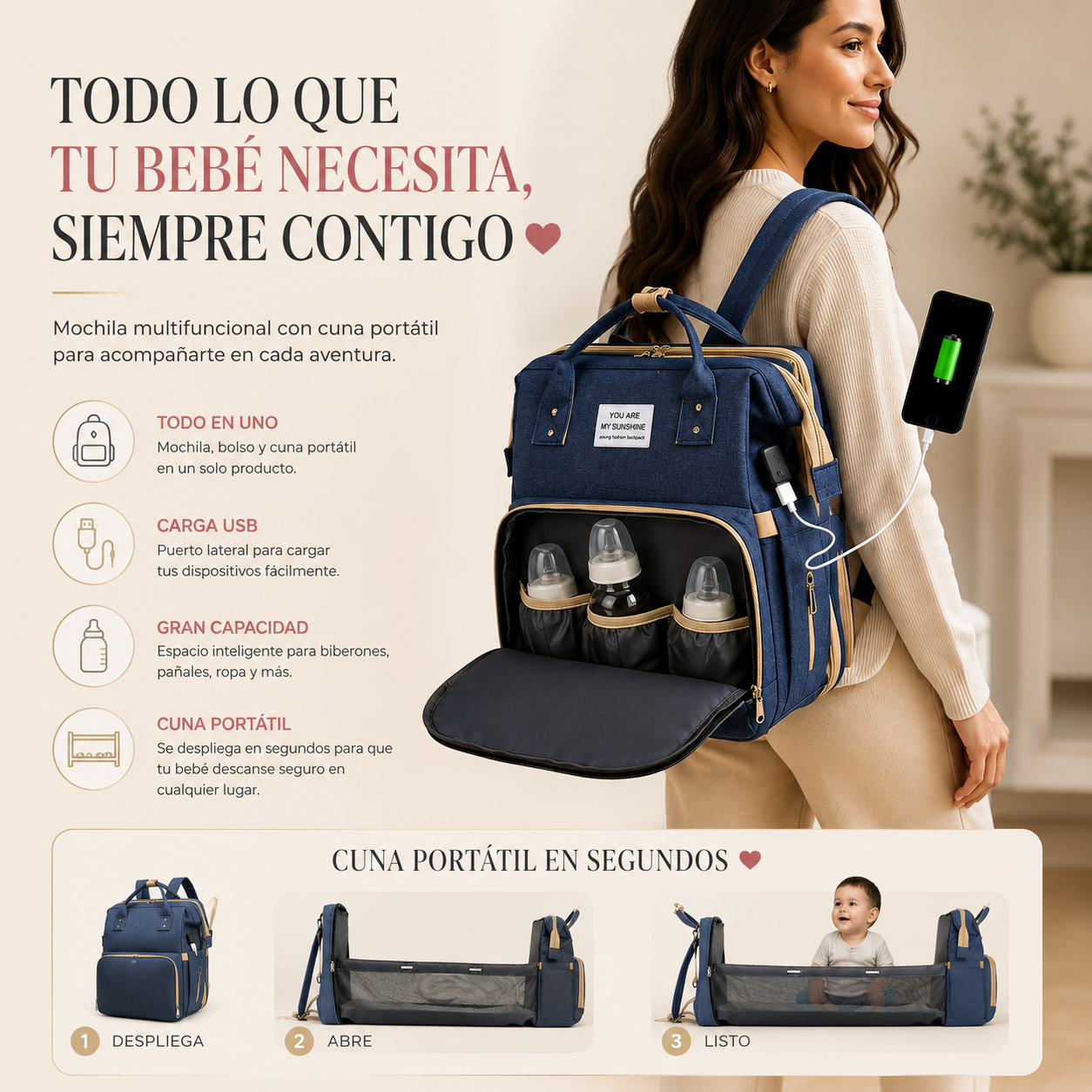 Pañalera Cuna: práctica, elegante y lista para todo🍼