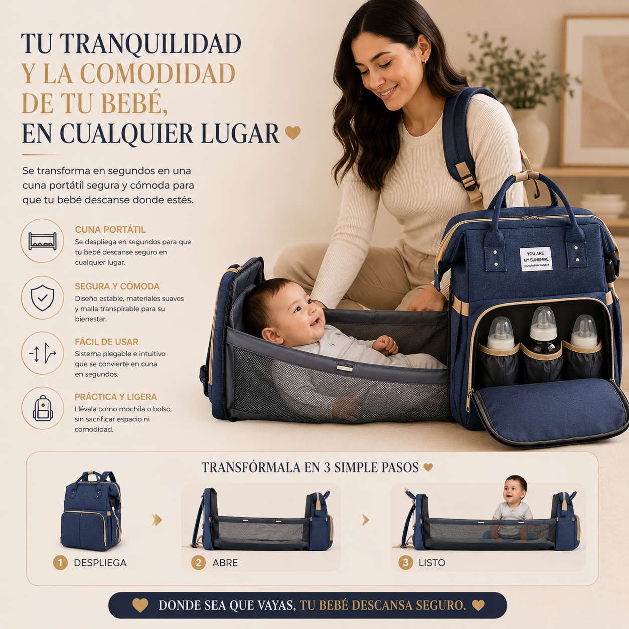 Pañalera Cuna: práctica, elegante y lista para todo🍼