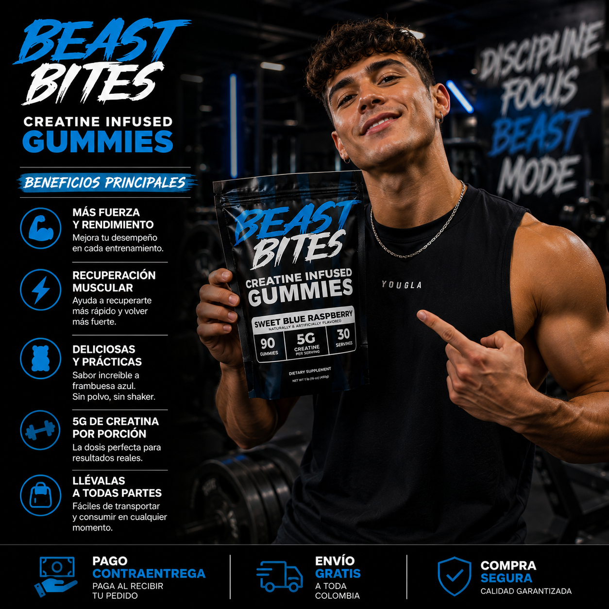 Beast Bites: Convierte cada entrenamiento en modo bestia con la creatina más fácil y brutal de tomar 🏋️‍♂️