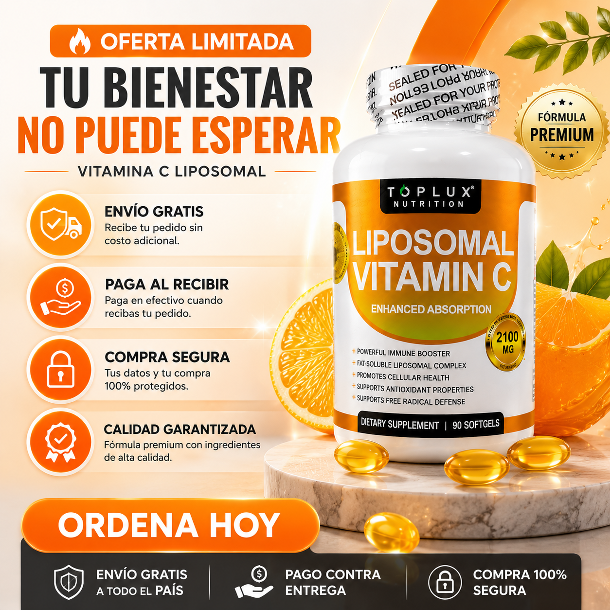 Liposomal vitamina C: Energía, defensas y antioxidantes en una sola fórmula 🍊