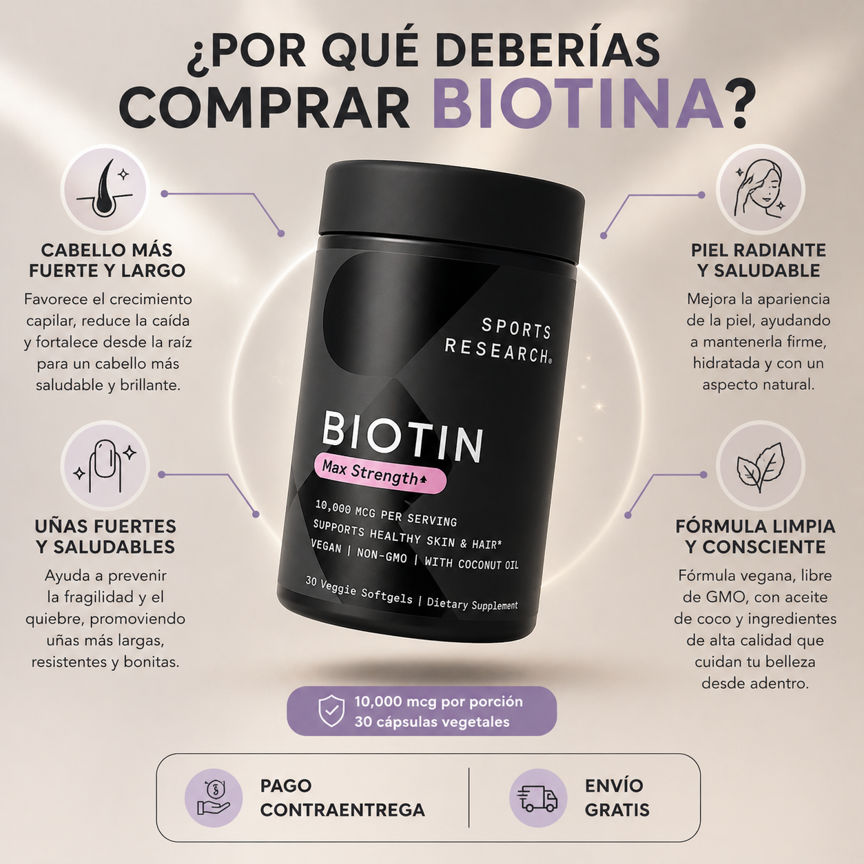 Biotina Max: Tu secreto para un cabello hermoso, una piel saludable y uñas fuertes✨