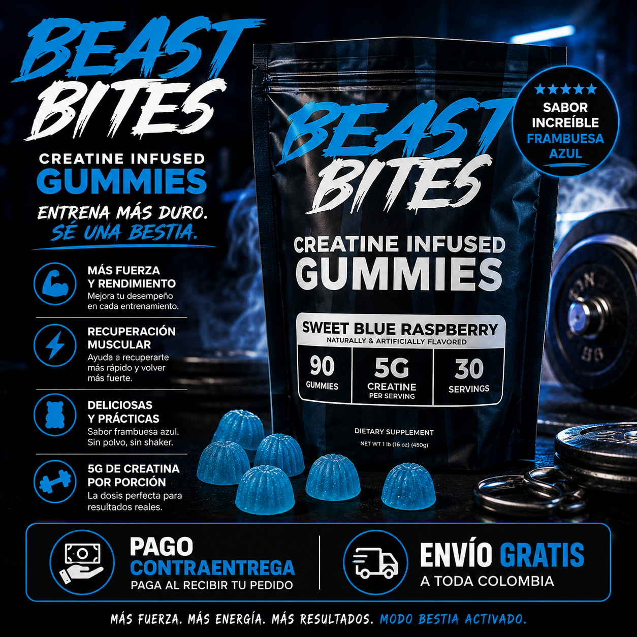 Beast Bites: Convierte cada entrenamiento en modo bestia con la creatina más fácil y brutal de tomar 🏋️‍♂️